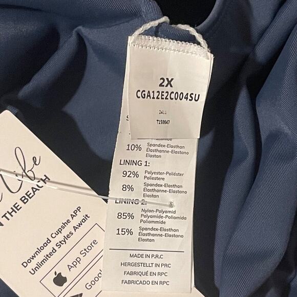 Cupshe Women’s Plus Size 2X Blue One-Piece Swimsuit V-Neck Mesh Tummy Control - Picture 6 of 9